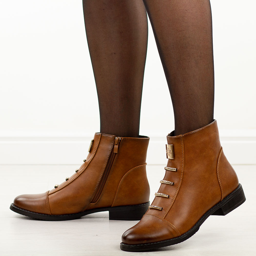 Camelowe płaskie botki damskie M.Daszyński Sa62-126