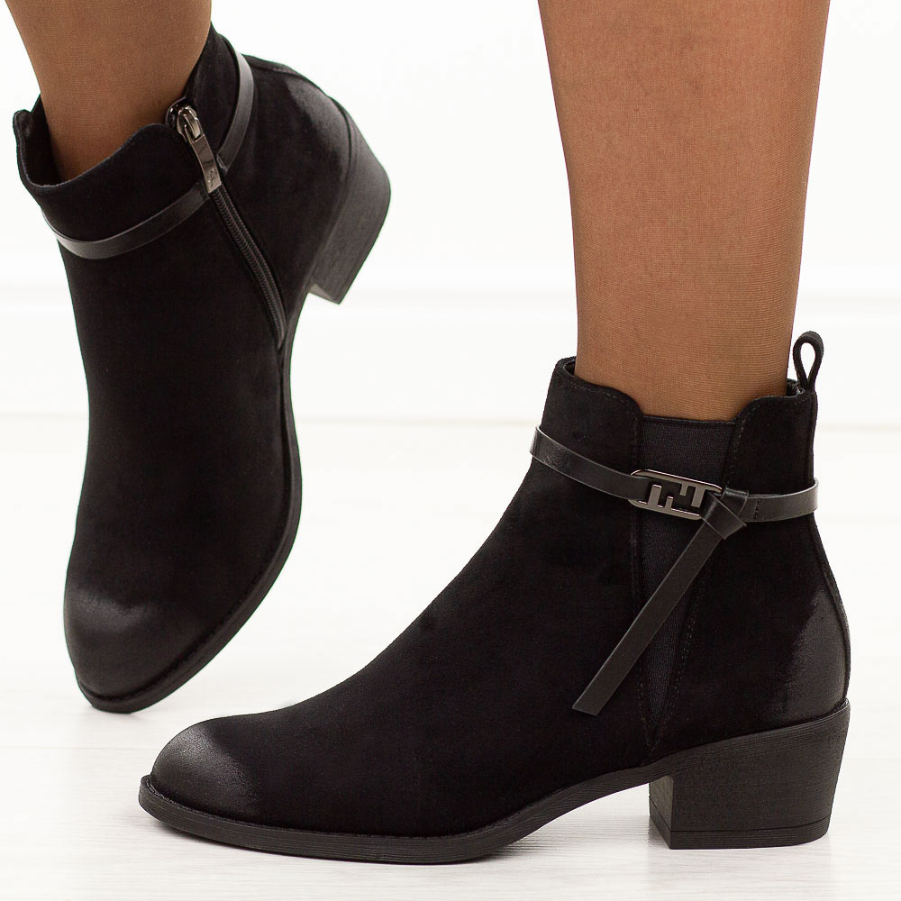 Czarne zamszowe botki damskie Potocki 12724