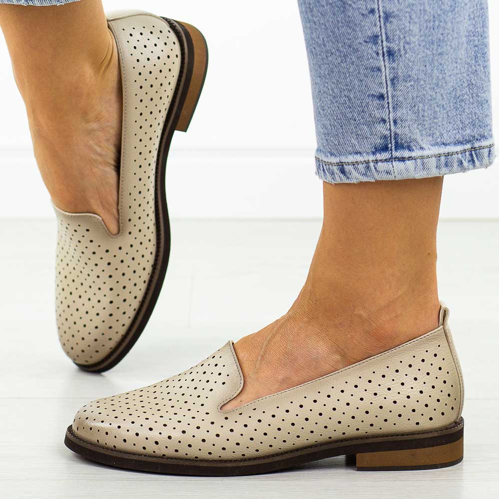 Beżowe ażurowe półbuty damskie Potocki 12592