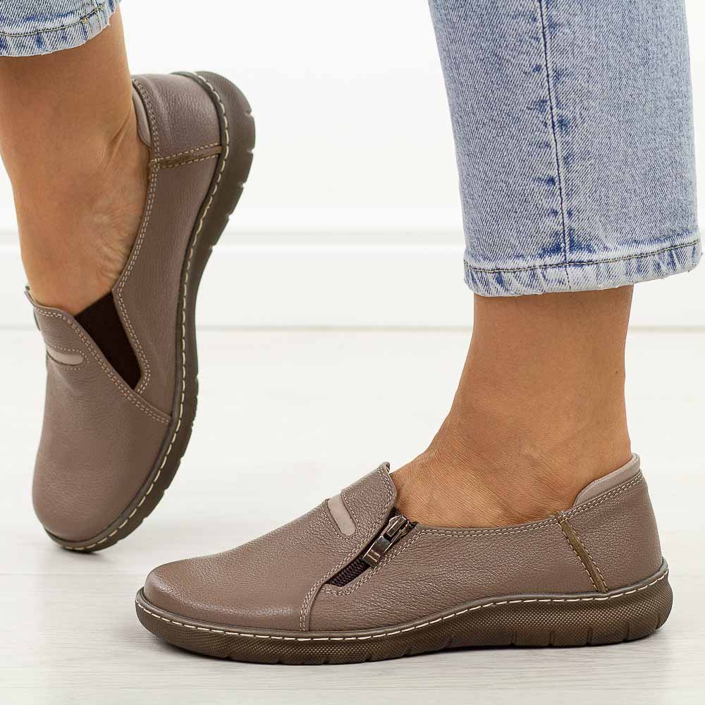 Cappuccino skórzane Polskie półbuty damskie Deoni 538A