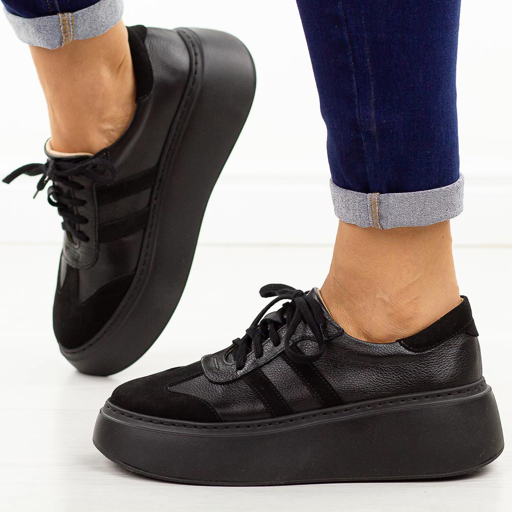 Czarne skórzane sneakersy damskie Deoni D632