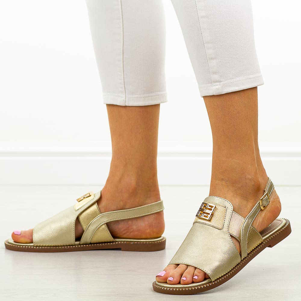 Złote płaskie sandały damskie Potocki 08312