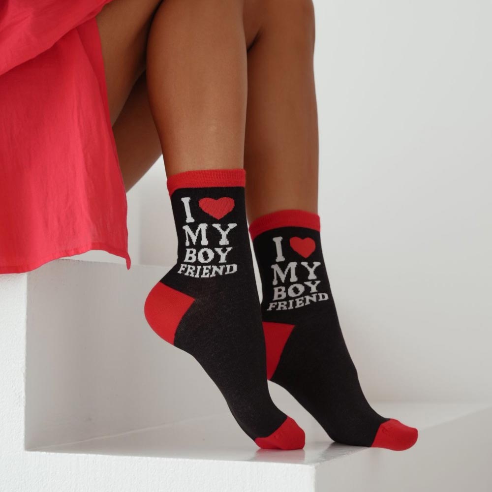 Czarne skarpetki damskie I LOVE MY BOYFRIEND 1141
