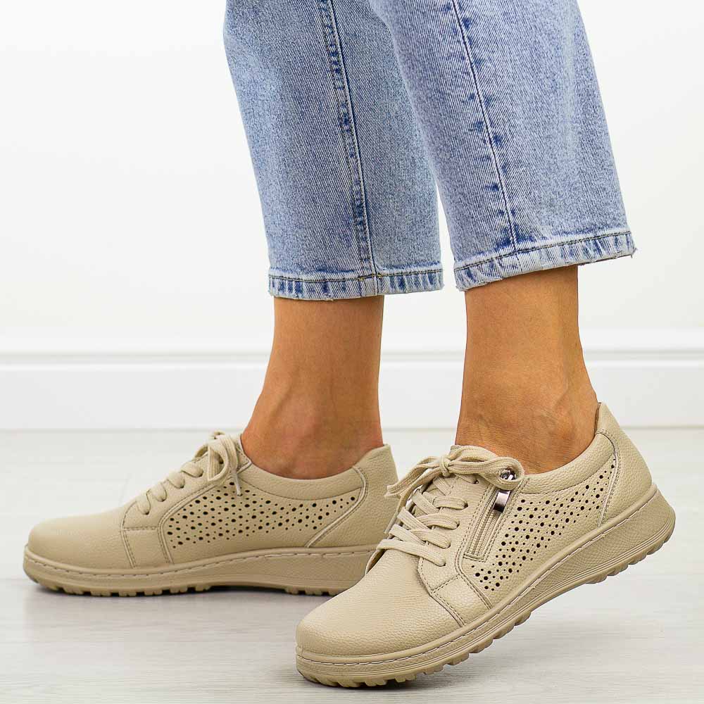 Beżowe ażurowe półbuty damskie Potocki 90342