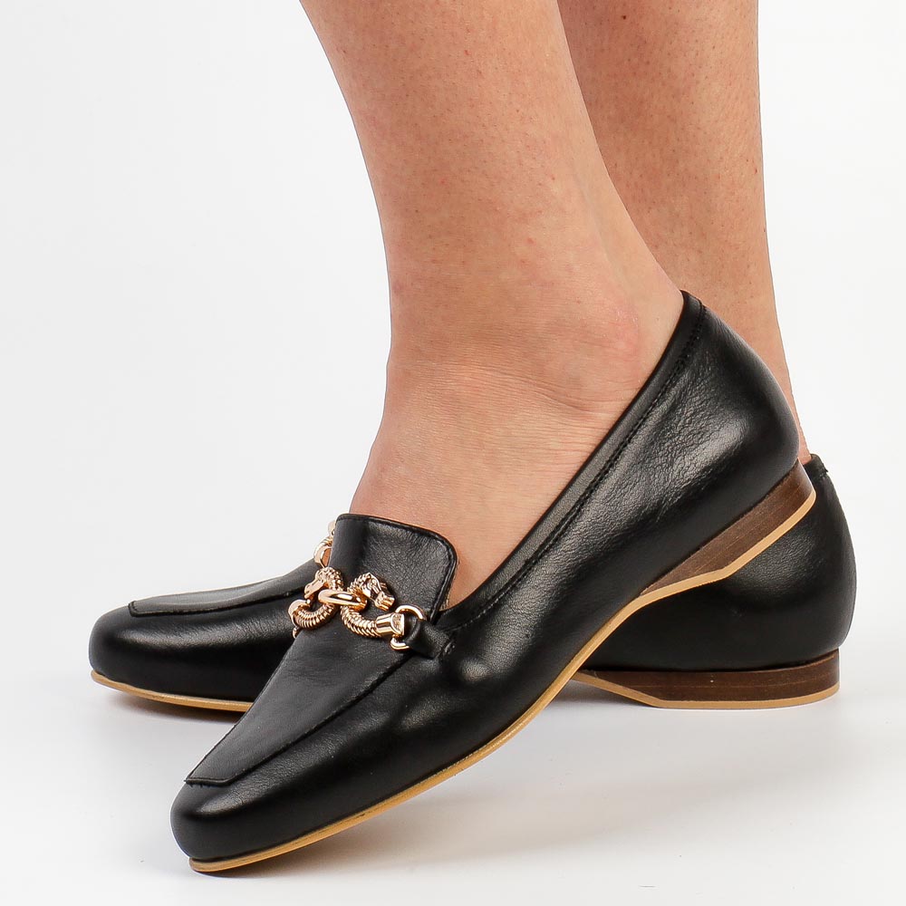 Czarne skórzane Polskie mokasyny damskie Simen 5161a