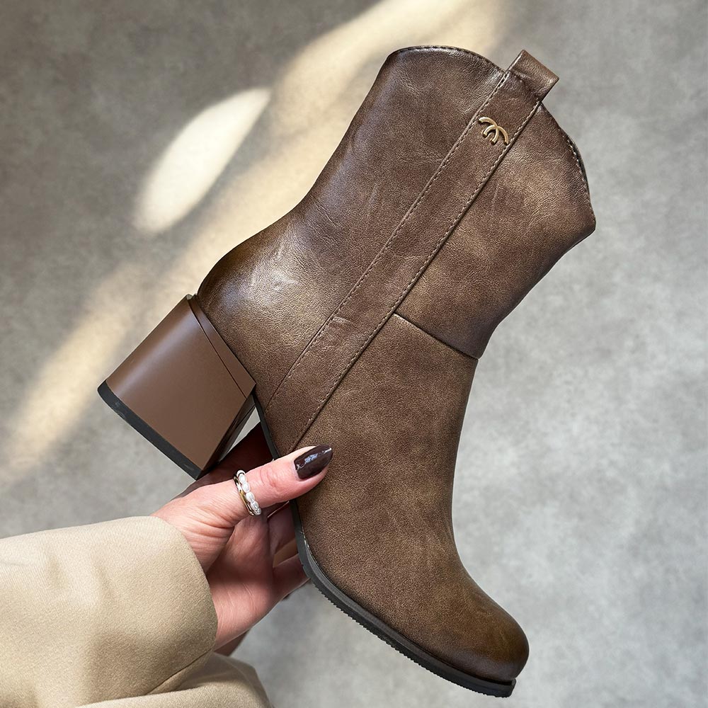 Brązowe botki damskie na obcasie M.Daszyński Sa269-2