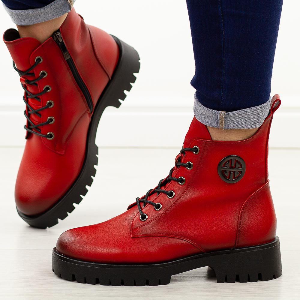 Czerwone botki damskie na traperze Potocki 12672