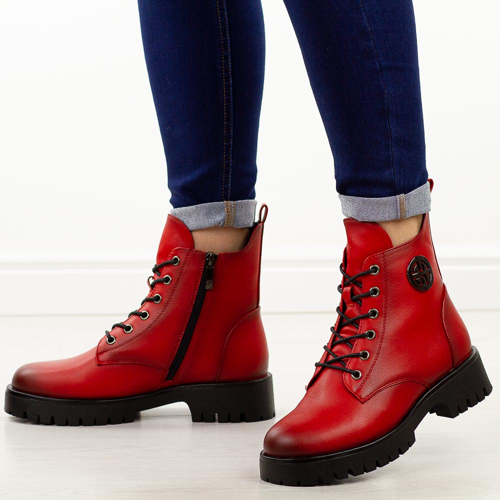 Czerwone botki damskie na traperze Potocki 12672