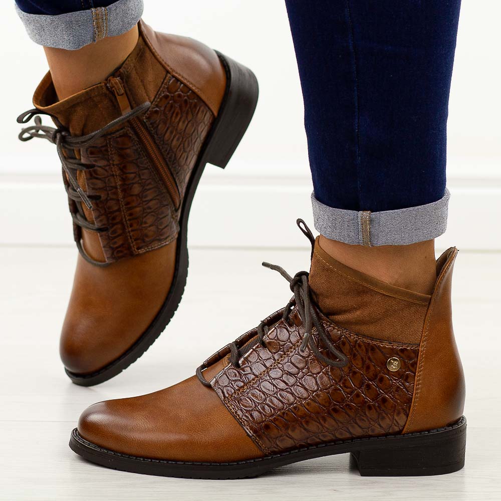 Camelowe płaskie botki damskie Jezzi Asa62-128