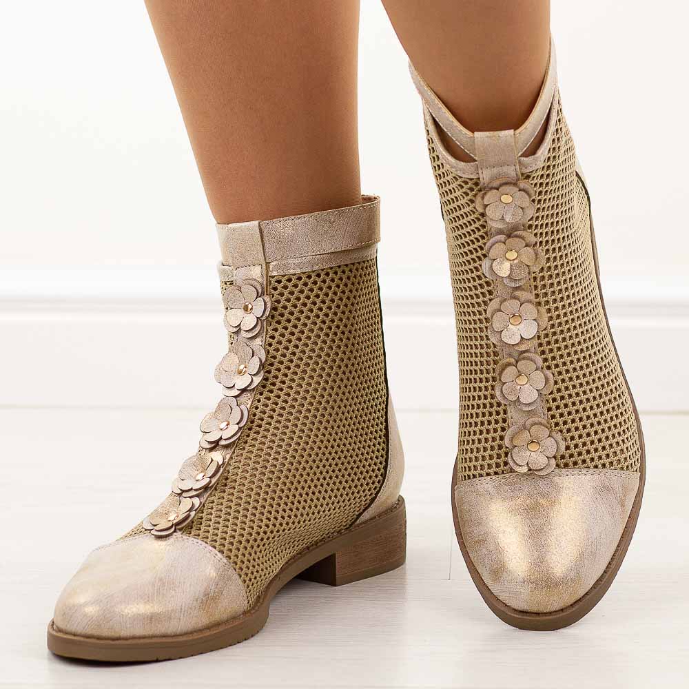Złote wiosenne ażurowe botki damskie Jezzi Asa62-130