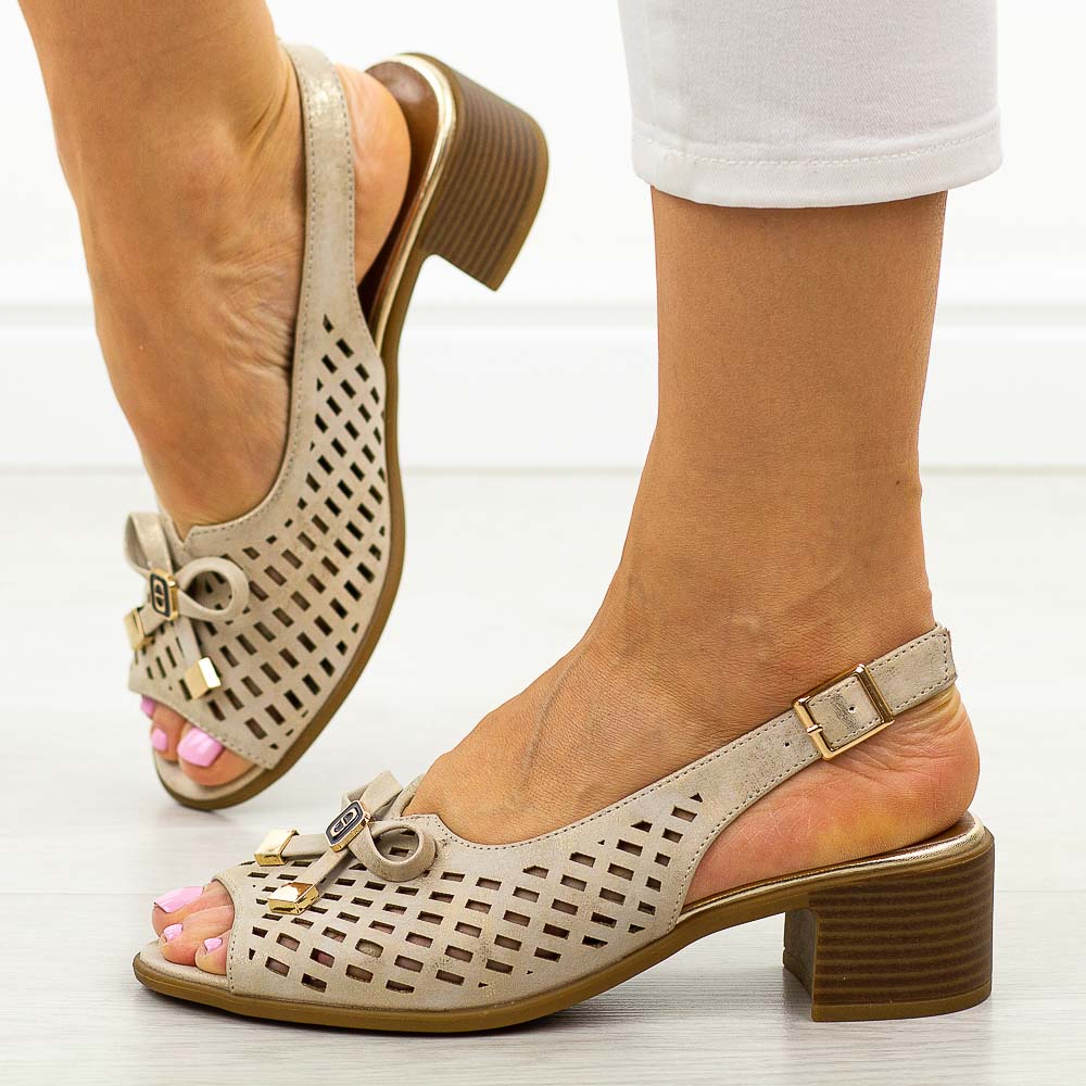 Złote sandały damskie na obcasie Jezzi Asa262-6