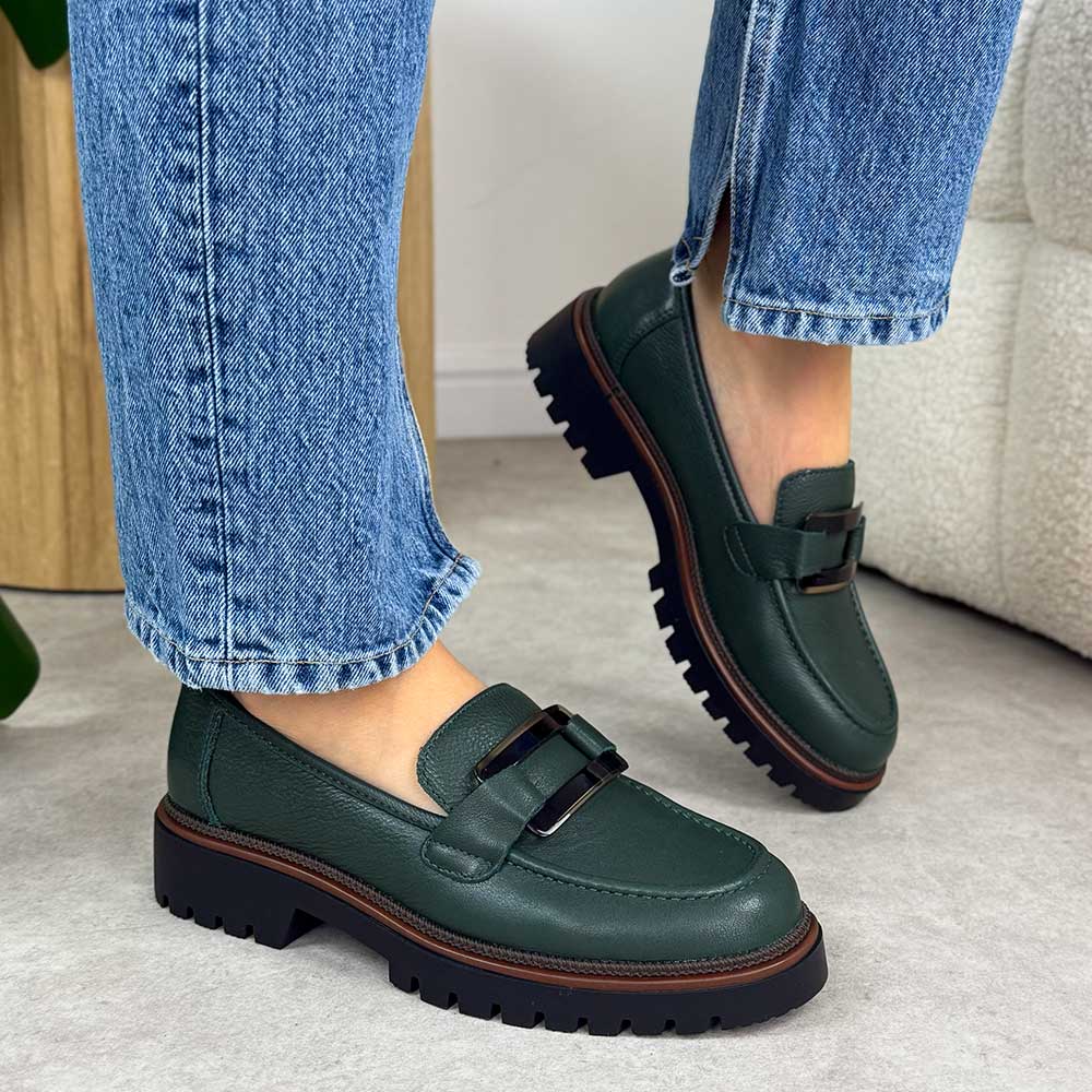 Zielone skórzane mokasyny damskie Sergio Leone 25166