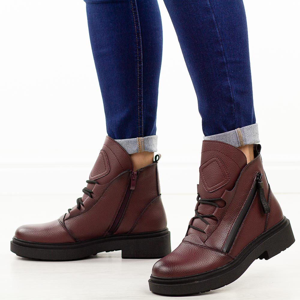 Bordowe skórzane botki damskie Sergio Leone Bt25200S