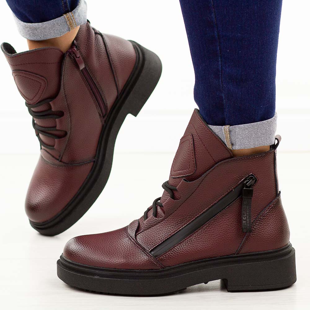 Bordowe skórzane botki damskie Sergio Leone Bt25200S