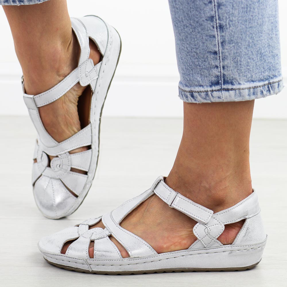 Srebrne Polskie sandały damskie Deoni D406