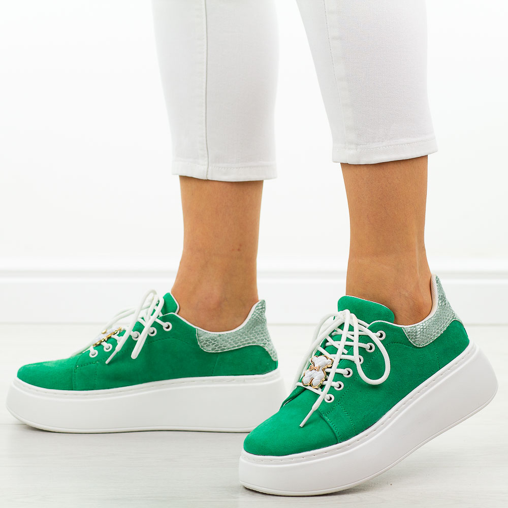 Zielone zamszowe skórzane sneakersy damskie Vinceza 89104