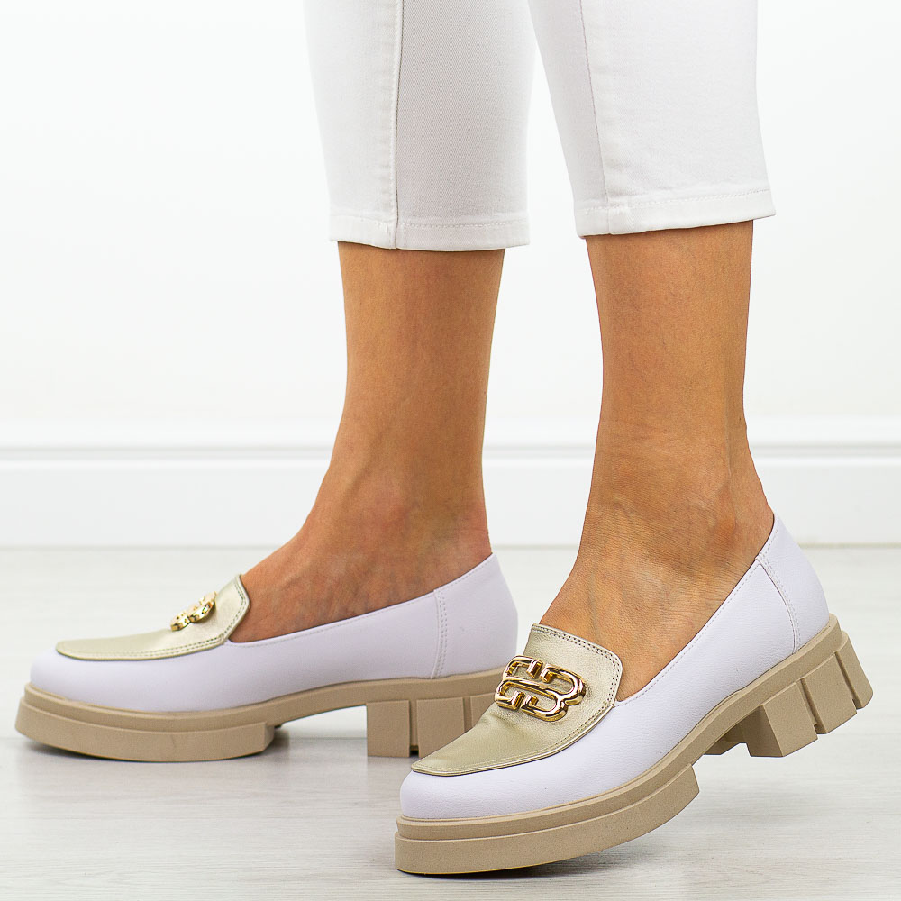 Biało złote Polskie mokasyny damskie Deoni D001