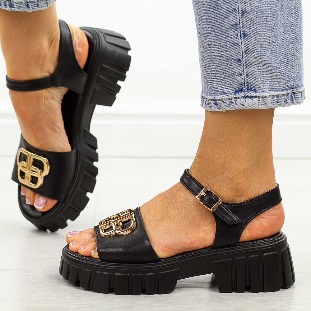 Czarne skórzane sandały damskie Vinceza 79541