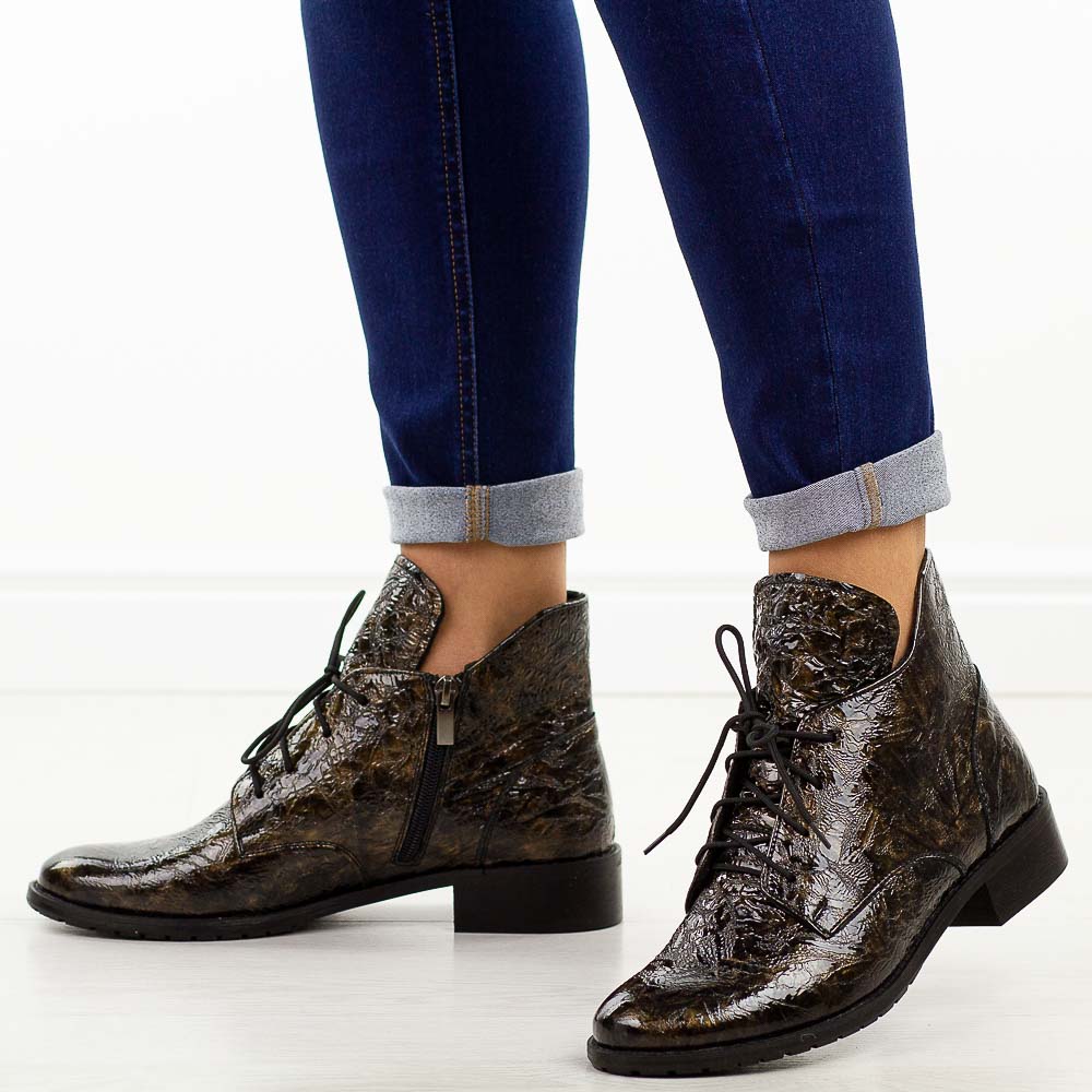 Brązowe skórzane Polskie botki damskie Deoni D397