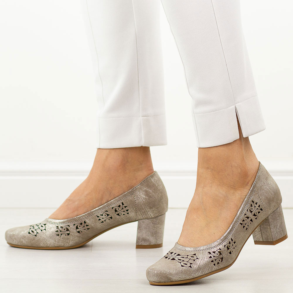 Srebrne czółenka damskie na obcasie M.Daszyński Sa212-2