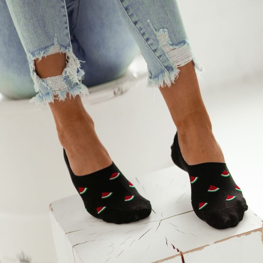 Czarne mikrostopki damskie w arbuzy 790