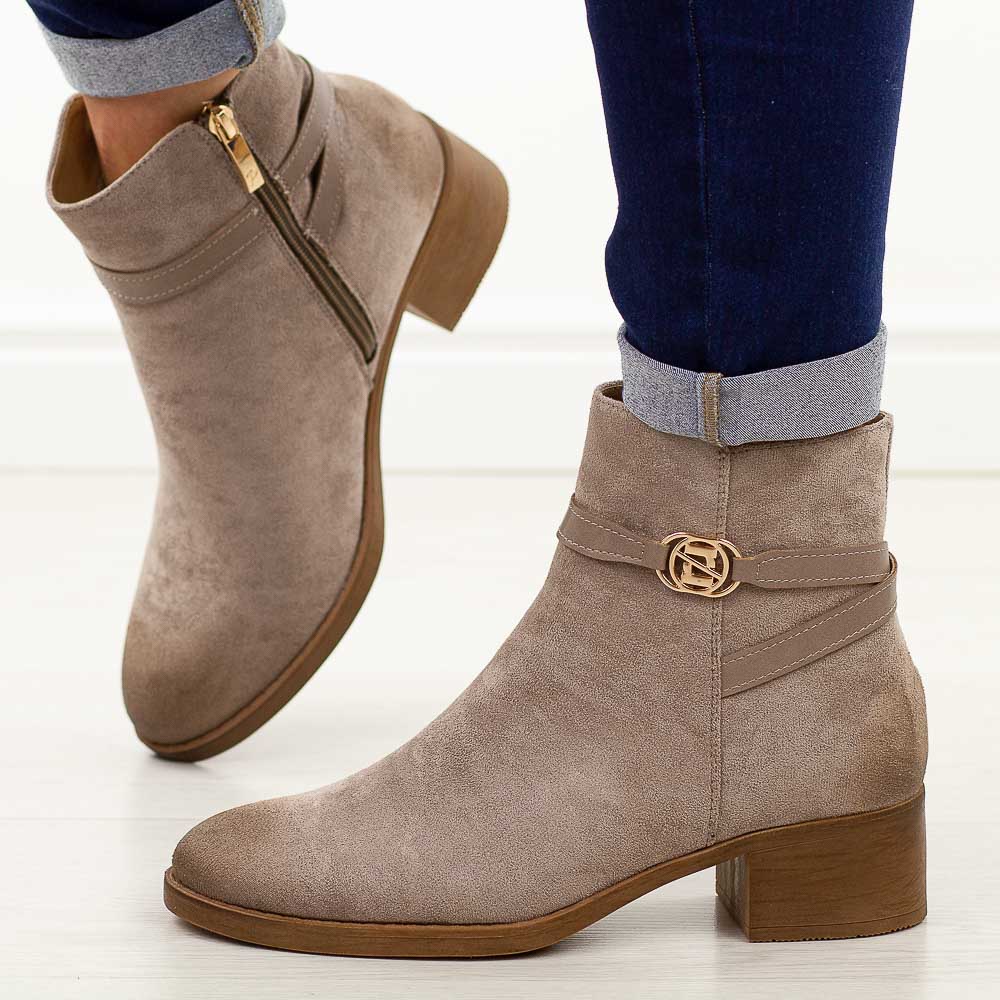 Khaki botki damskie na obcasie Potocki 12738