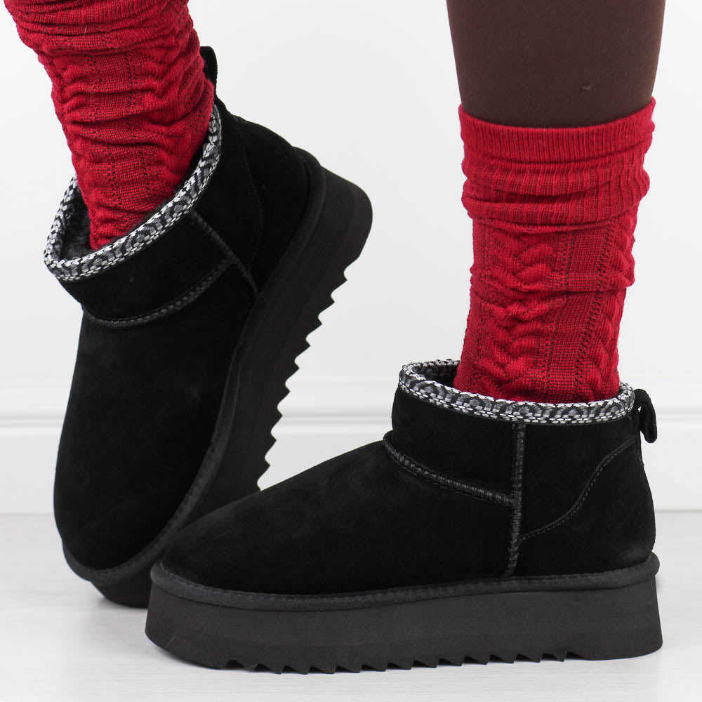 Czarne skórzane ciepłe zimowe mukluki, eskimoski T.Sokolski 530