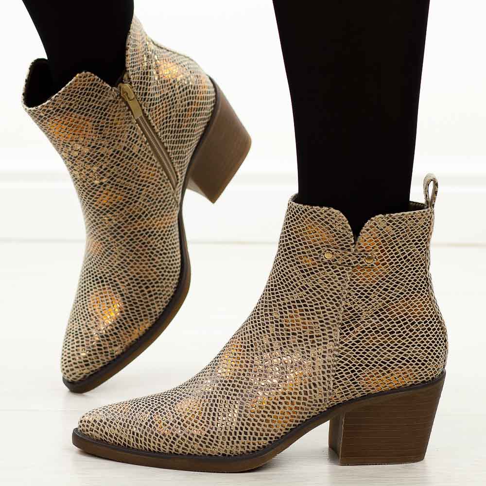 Złote kowbojki, botki damskie M.Daszyński Sa261-1