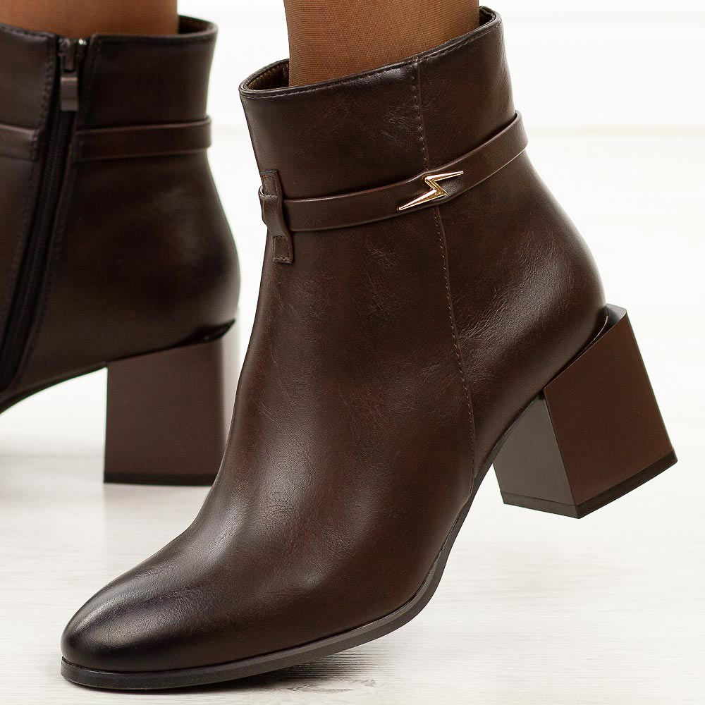 Brązowe botki damskie na obcasie M.Daszyński Sa217-18