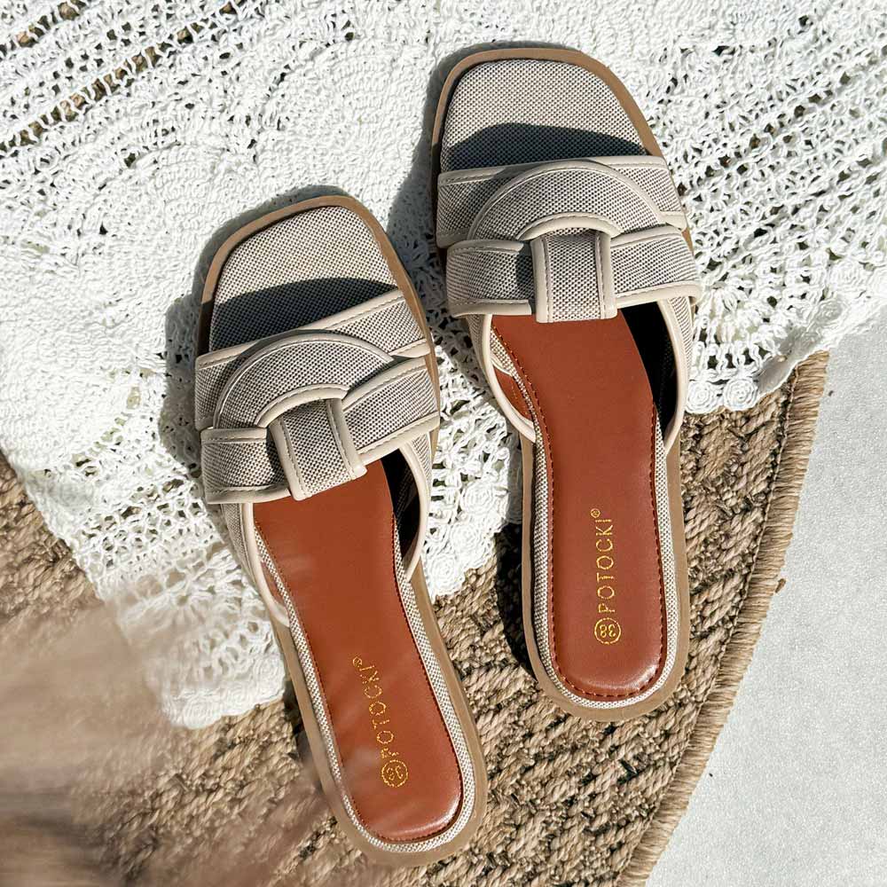 Beżowe klapki damskie Potocki 21370