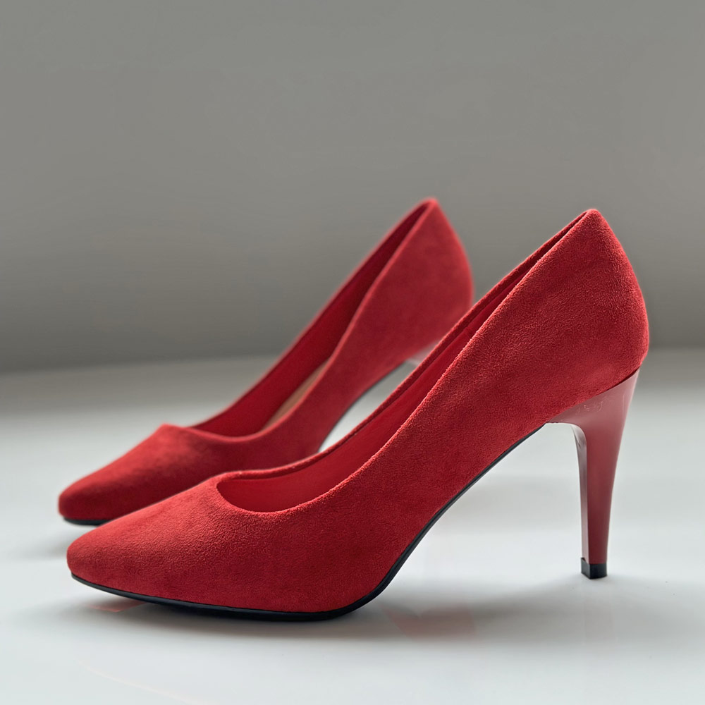 Czerwone zamszowe szpilki damskie, czółenka Sergio Leone 1396