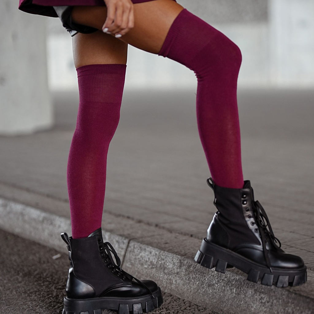 Bordowe zakolanówki gładkie bawełniane 225