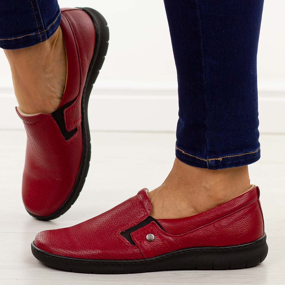 Czerwone skórzane Polskie półbuty damskie Deoni 623/1