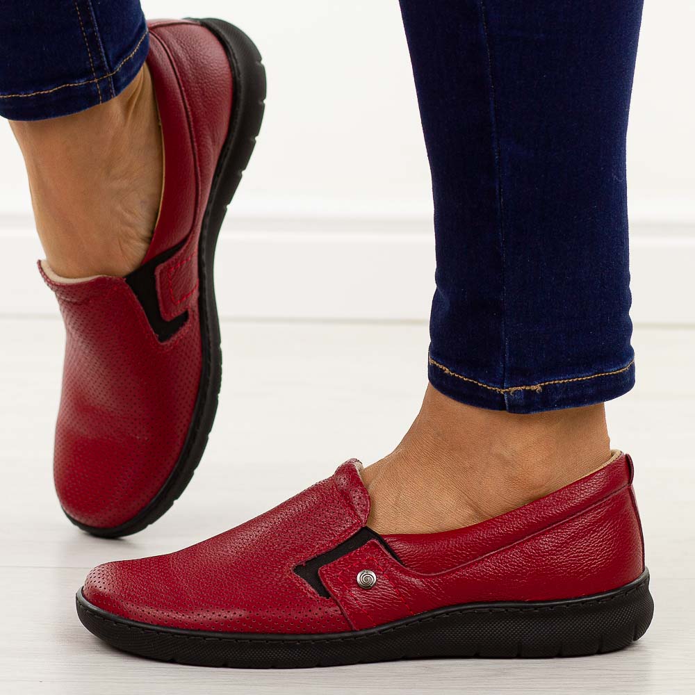 Czerwone skórzane Polskie półbuty damskie Deoni 623/1