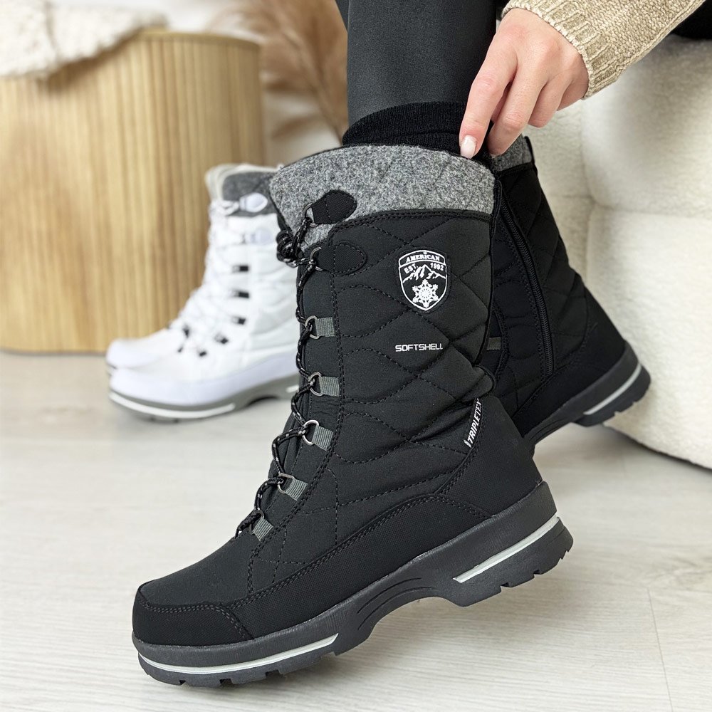 Czarne zimowe śniegowce damskie z membraną American Club Softshell Sn09/24