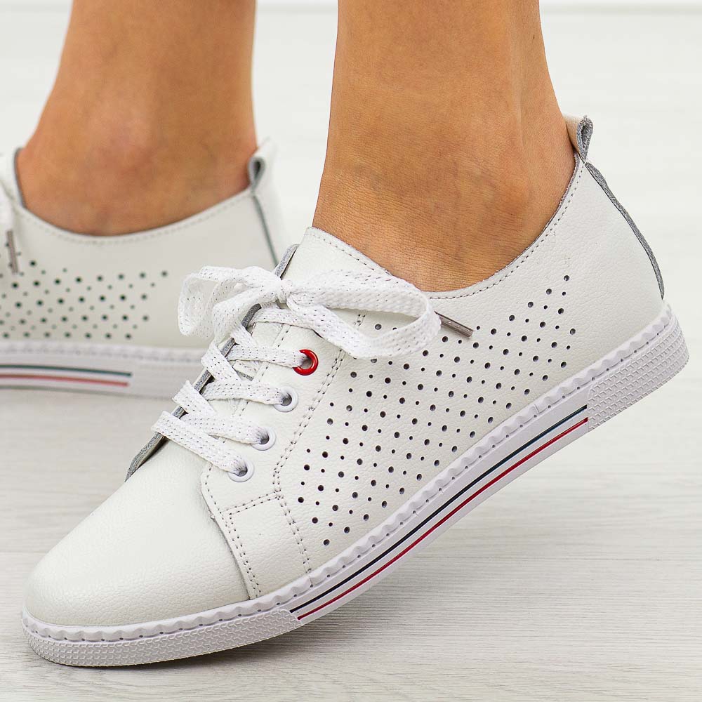 Białe ażurowe skórzane półbuty, tenisówki damskie S.Barski 587