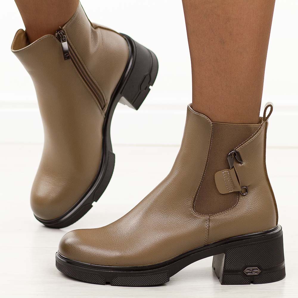 Khaki botki damskie na obcasie Potocki 12698