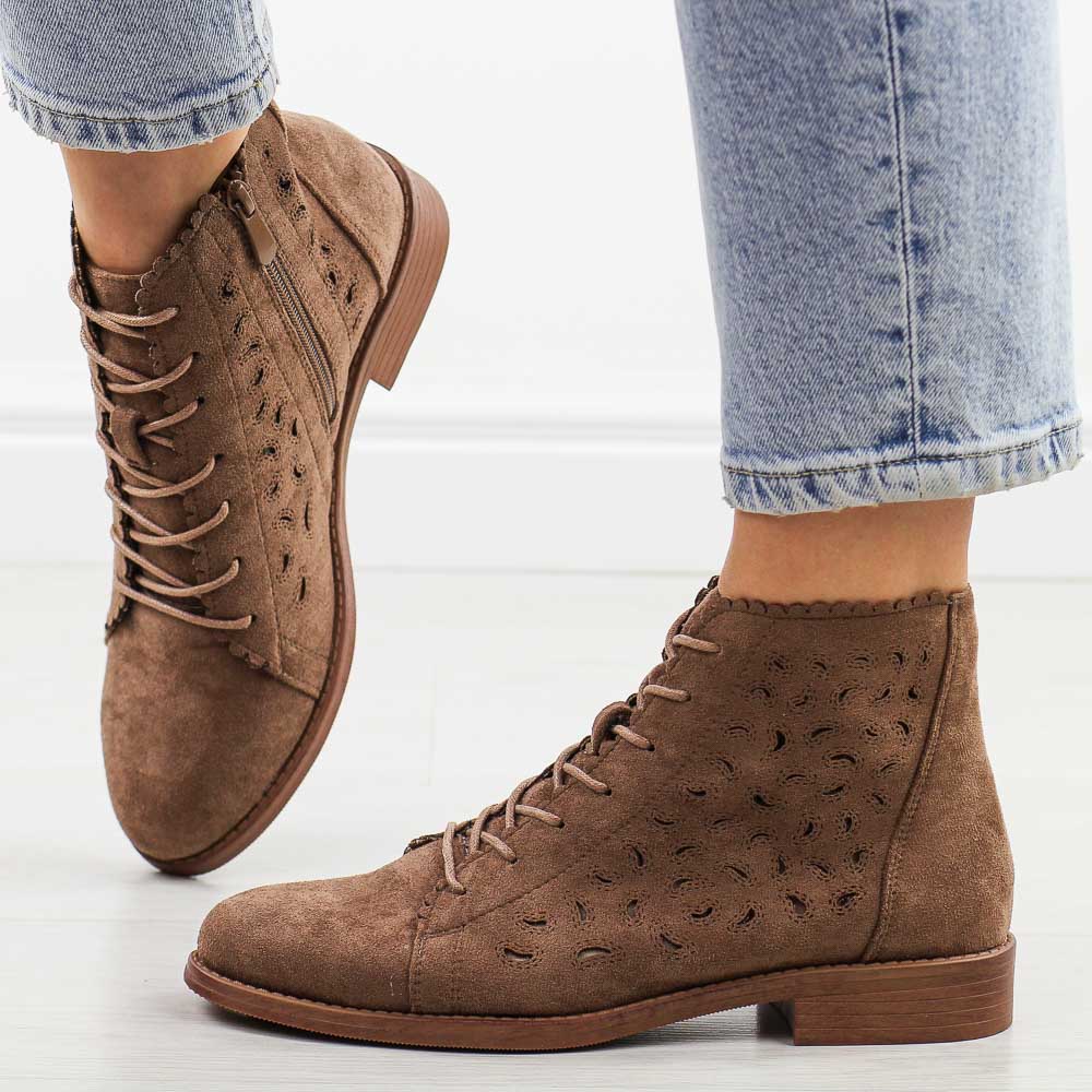 Coffee jesienne zamszowe ażurowe botki damskie S.Barski 185