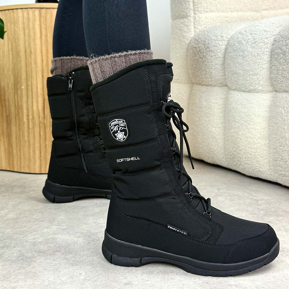 Czarne zimowe śniegowce damskie z membraną American Club Softshell Sn07,SN85