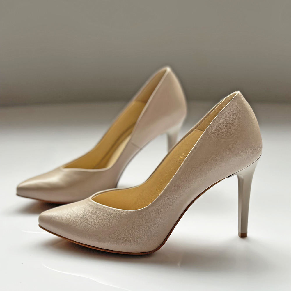 Szare skórzane Polskie szpilki damskie Suzana 1916