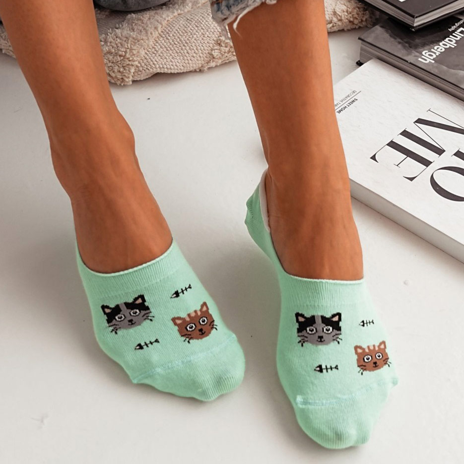 Miętowe mikrostopki damskie koty + ości model 929