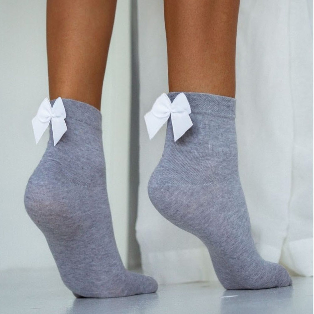 Skarpetki damskie z kokardą rypsową 742 GR/WT