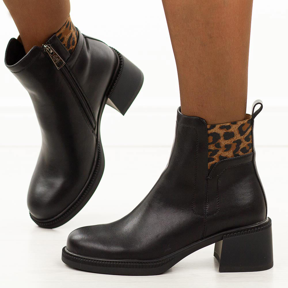 Czarne skórzane botki damskie na obcasie Vinceza 66855