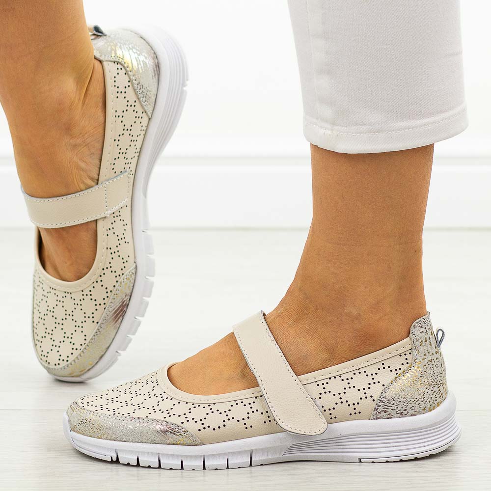 Beżowe lekkie skórzane baleriny damskie Jezzi 8200