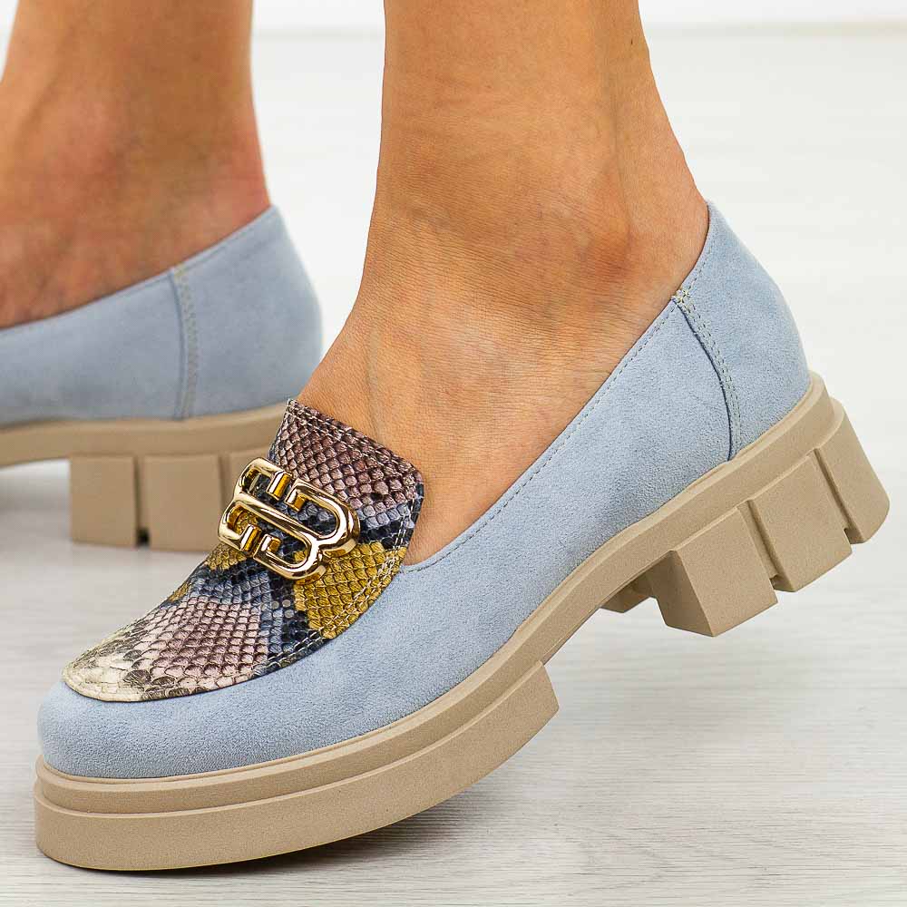 Błękitne krok. zamszowe Polskie mokasyny damskie Deoni D001