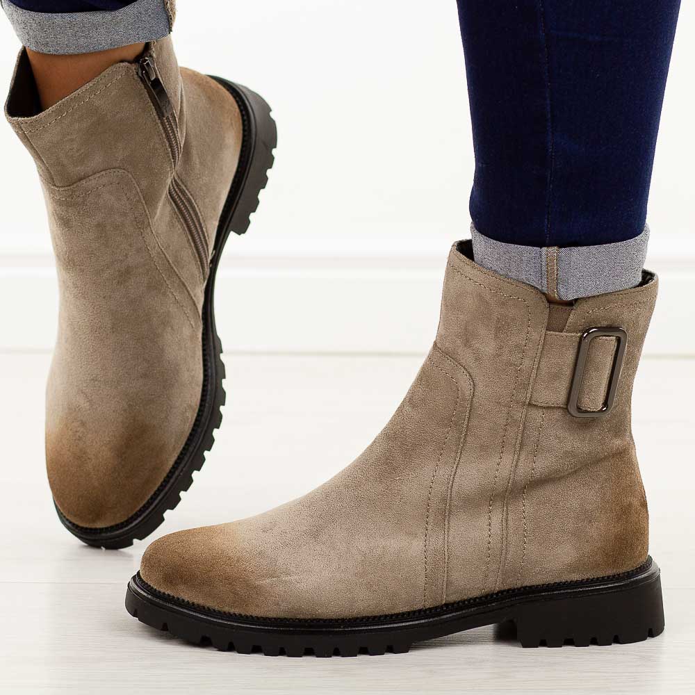 Khaki zamszowe botki damskie Potocki 19328