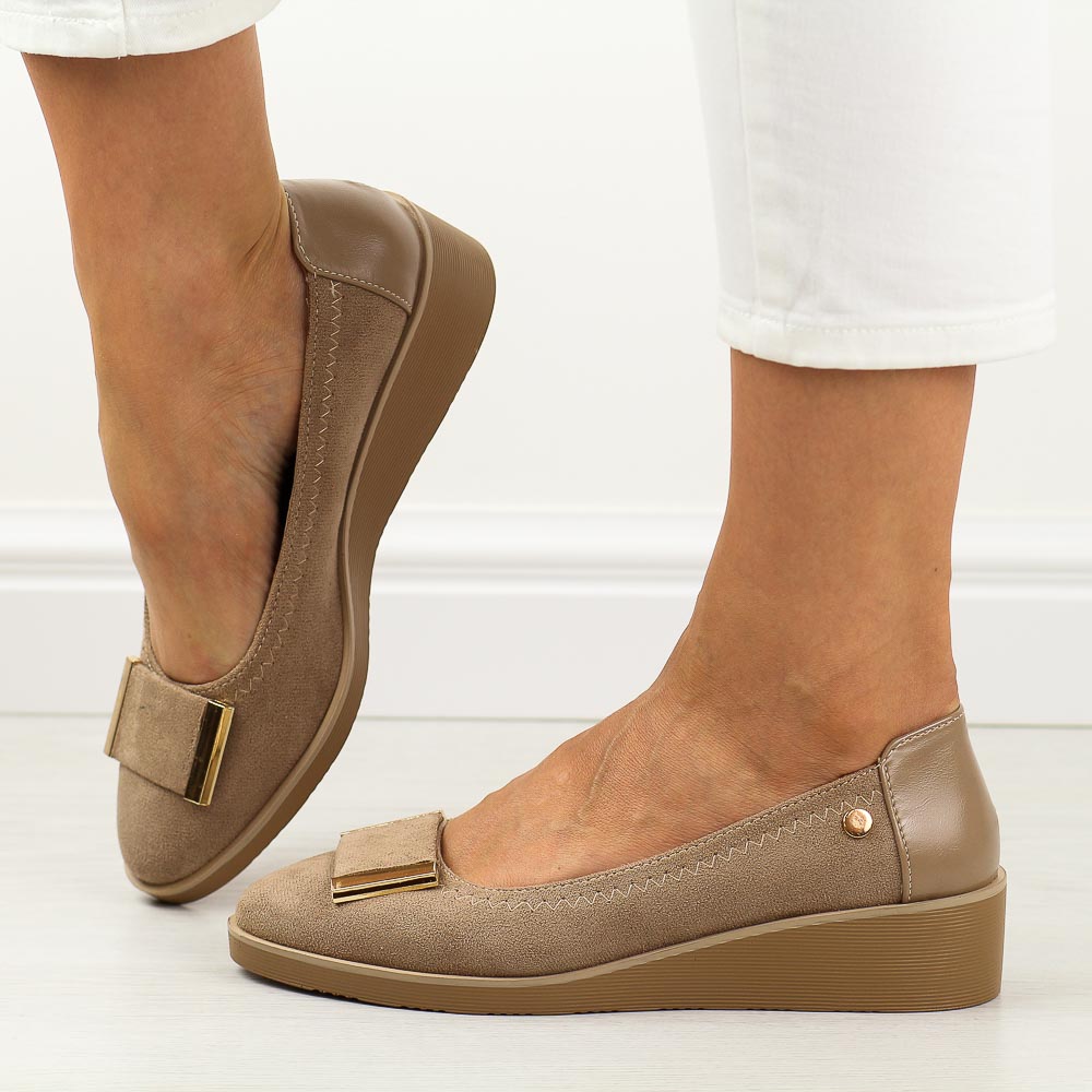 Czółenka damskie na koturnie M.Daszyński 2265-4 Khaki