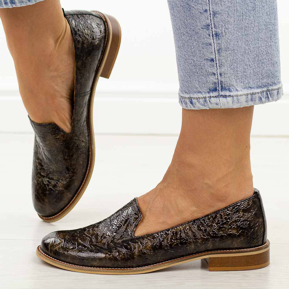 Brązowe skórzane Polskie półbuty damskie Deoni 045