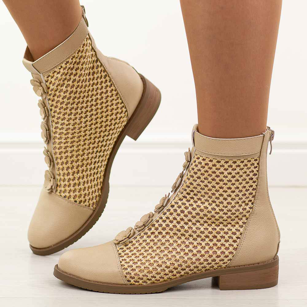 Beżowe wiosenne ażurowe botki damskie Jezzi Asa62-130