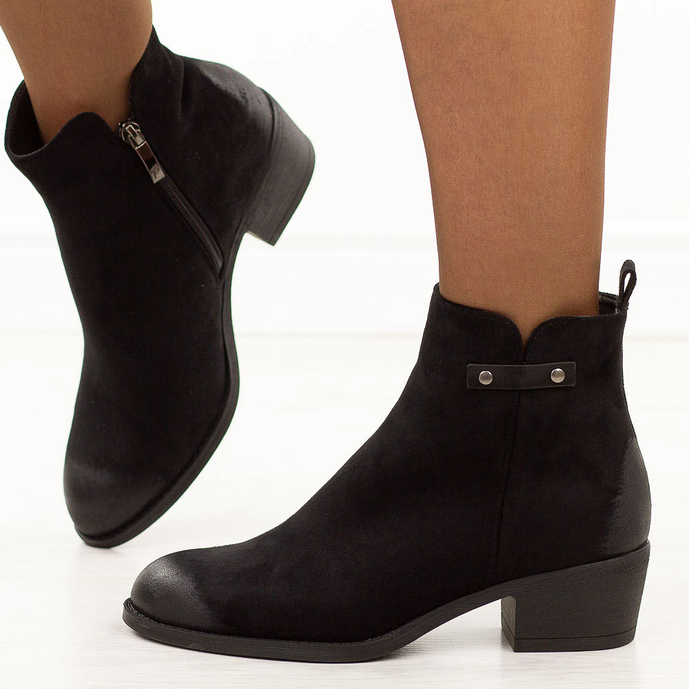 Czarne zamszowe botki damskie Potocki 12752